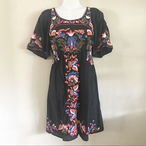 French Connection Black Dress with Multicolor Embroidery